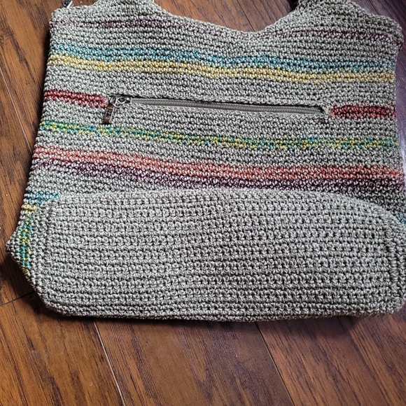 The Sak Belle Crochet Shoulder Bag inBeige/Taupe Multi Rainbow Stripe. - Picture 2 of 7